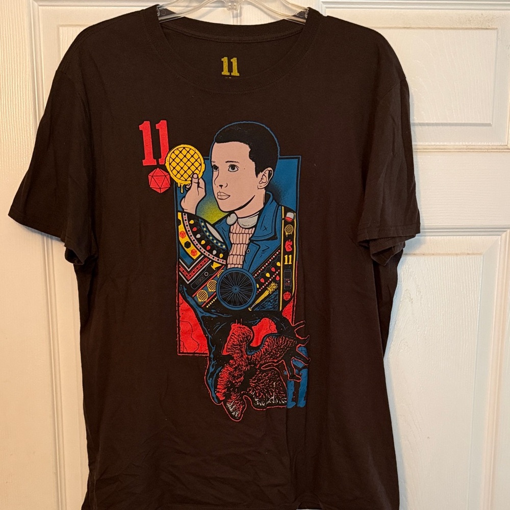 Stranger Things Brown Graphic Tee with Colorful Design